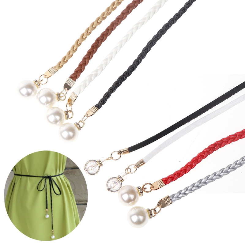 Women'S Jeans Accessories Chain - Retro Pu Gevlochten Parel Riem Tailleketting